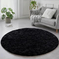 Black Round Rug 4Ft for Bedroom, Fluffy Circle Area Rugs for Living Room Decor by Amdrebio