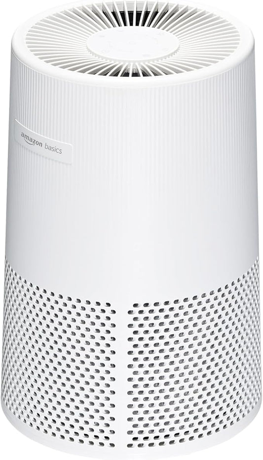 Amazon Basics Air Purifier for Home and Office, With 3-Stage Filtration, HEPA Filter With Activated Carbon, 3 Speeds, Timer, Sleep Mode (32db), Energy Star Certificate, Covers Up to 1067 Sq ft, White