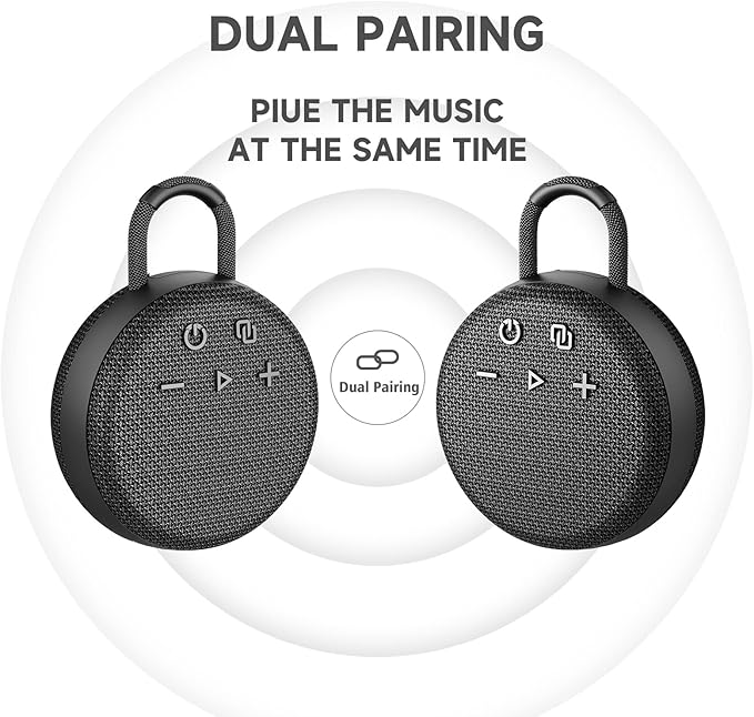 MusiBaby Mini Bluetooth Speaker – Bluetooth 5.3 with 6956C Chipset, IPX7 Waterproof, Rubberized Shell, Clip-On Lanyard, Ultra-Portable for Shower, Pool, Teens, Backpack, Gifts (Black)