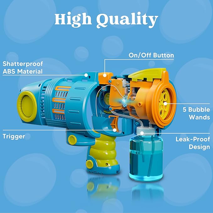 Sloosh Kids Bubble Gun Machine with Refill Solution, 2 in 1 Automatic Bubble Maker Guns for Toddlers 1-3 Kids 4-8, Outdoor Toy, Adults, Summer, Party, Easter, Gift