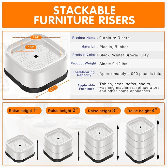 shouwuhho 24 Pack Furniture Risers Adjustable Bed Risers Heavy Duty Lifts - Image 2