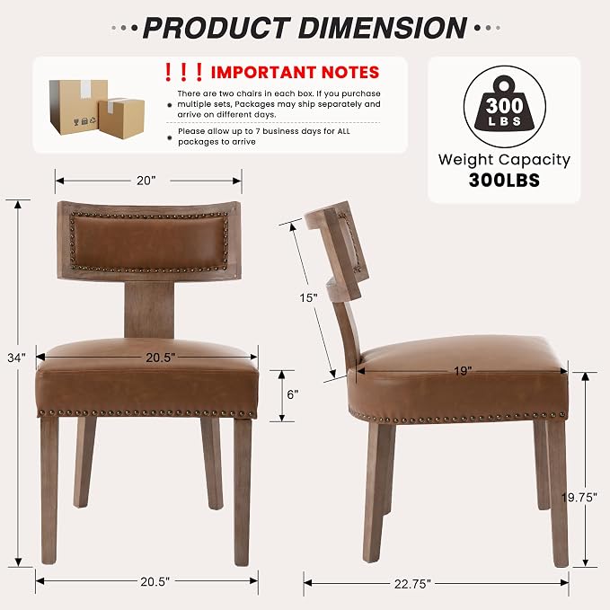 HNY Mid Century Modern Dining Chairs Set of 6, Farmhouse PU Leather Upholstered - Image 2