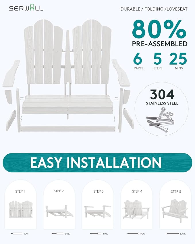 SERWALL 4 Pieces HDPE Patio Adirondack Chair Set, 2 Adirondack Chair - Image 5