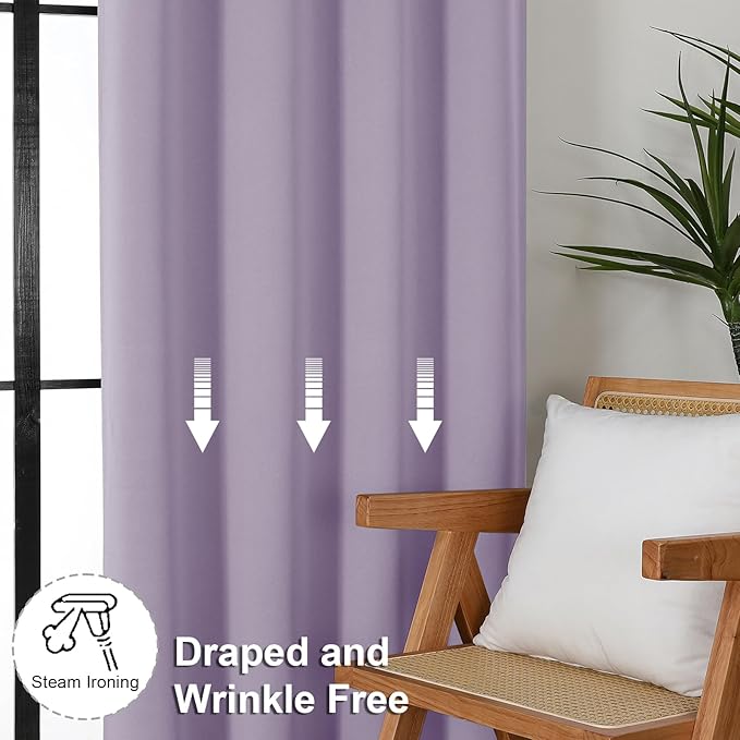 Simplebrand Ava Lilac Short 36 Inches Blackout Curtain 2 Panels Set, Half Window Rod Pocket Privacy Curtain Tiers for Kitchen, Curtains Blackout for Bathroom Shades, W40 x L36 Inch, Lilac