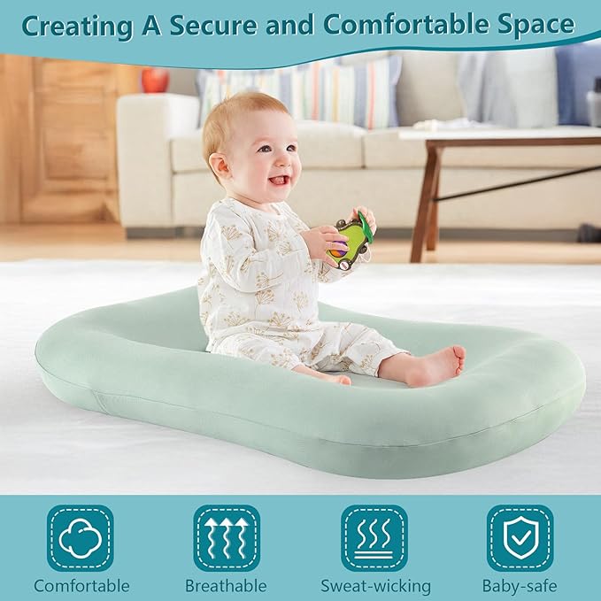 Baby Lounger for Newborn, Soft Organic Cotton Breathable Infant Lounger for for Home and Travel (Blue)