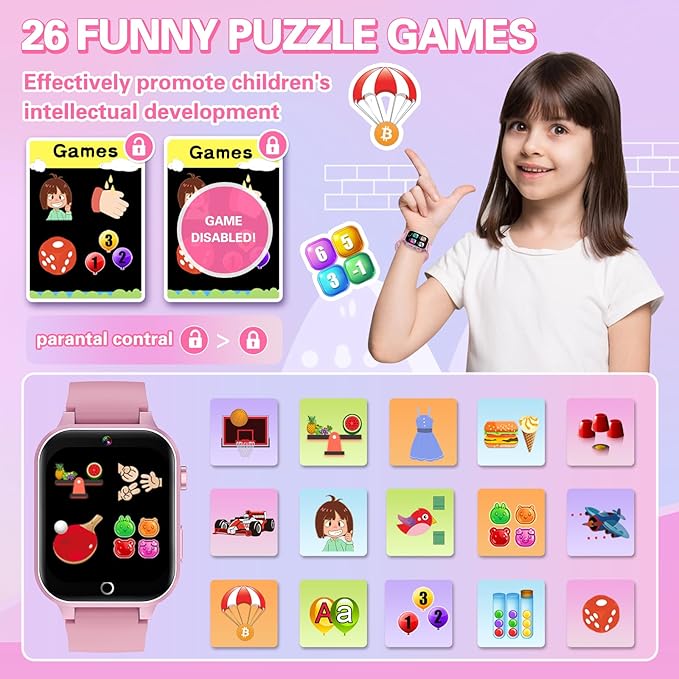 Kids Smart Watch Girls Gift for Girl Aged 6-12, HD TouchScreen Kids Watch with 26 Games Video Camera Music Pedometer Audiostory Learn Card Educational Toys Birthday Gifts for Girls Ages 5 6 7 8 9