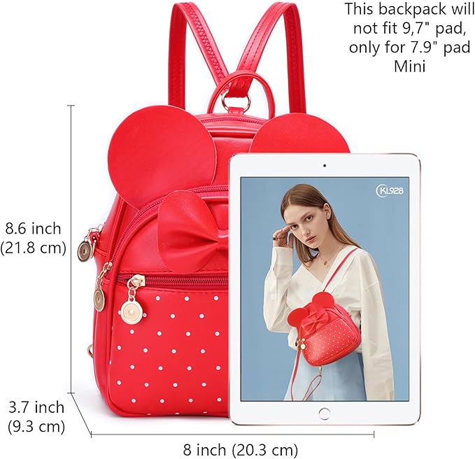 KL928 Girls Bowknot Polka Dot Cute Mini Backpack Small Daypacks Convertible Shoulder Bag Purse for Women