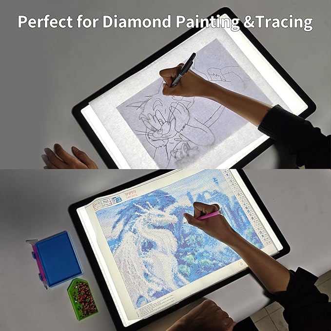 Phylosal Rechargeable A3 Light Pad with Carry Bag, Ultra-Thin Magnetic Tracing Light Box for Drawing, Diamond Art Painting Light Board with Side Button, Super Bright Light Table for Sketching (Black)