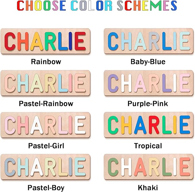 Personalized Name Puzzle for Kids, Personalized Baby Gifts Name Puzzles for Toddlers 1-3 with Pegs Engraved Text Greetings on Back, 1st Birthday Christmas Easter Gifts for Boys&Girls, Montessor Toys