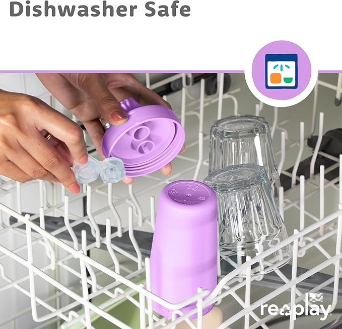 Re-Play Sippy Cups for Toddlers - 10 Oz. Reusable Spill Proof Cups for Kids, Dishwasher/Microwave Safe - Made in USA - Set of 3-3.13" x 6.25" - Berry