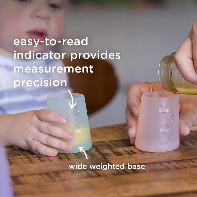 Olababy First Cup | Clear Sense 100% Silicone Infant Trainer Cup | 2oz Medicine Cup for Newborn | Non-Slip & Sloping Design for Tiny Hands & Baby Led Weaning (Mint, 1 Cup)