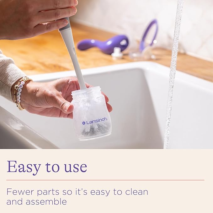 Lansinoh Manual Breast Pump, Hand Pump with Comfortable Flange, Includes 5oz Baby Bottle with Slow Flow Nipple, Breastfeeding Essentials