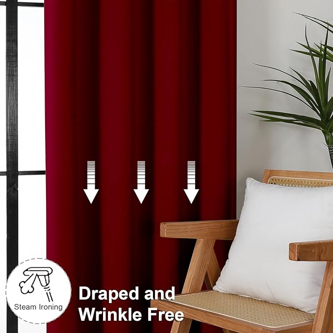 Simplebrand Ava Red Blackout Curtains for Bedroom 84 Inch Length 2 Panels Set, Solid Thermal Insulated Privacy Nursery Window Treatment Curtains Blackout Drapes, W40 x L84 Inch, Red