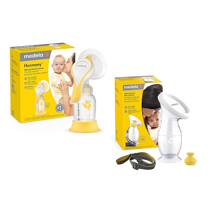 Medela Perfect Pair Bundle with Medela Harmony Manual Breast Pump & Silicone Breast Milk Collector, Lightweight and Discreet, Made Without BPA