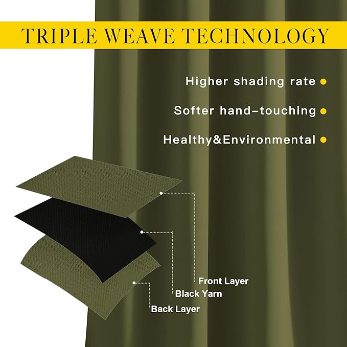 NICETOWN Room Darkening Living Room Curtains 102 inches Long - Grommet Thermal Insulated Window Drapes Room Divider Blinds Sound Reducing for Living Room (W66 x L102, Olive, 2 Pieces)