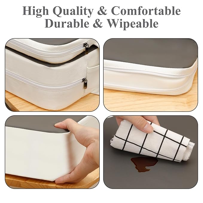 Toddler Booster Seat for Dining Table, Non-Slip Kitchen Chair Booster Cushion with Backrest and Adjustable Straps, Portable PU Waterproof Travel Baby Booster Increasing Cushion