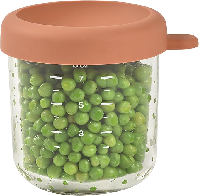 BEABA 8 oz Glass Baby Food Jars with Soft Silicone Air Tight Lids, Glass Storage Containers with Lids, Microwave and Freezer Safe Containers, Terracotta