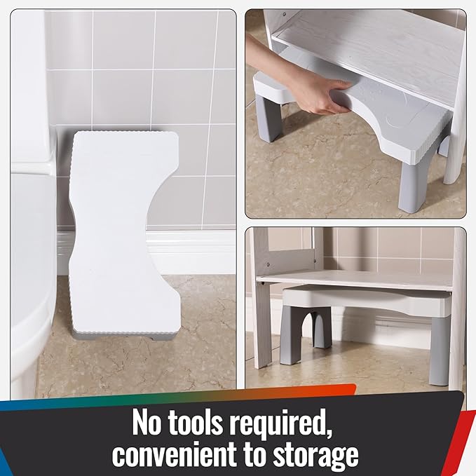 7” Toilet Potty Stool - Proper Posture Squatting Poop Step for Adults, Anti-Slip Lightweight Bathroom Potty Stools for Toilet, Stable & Durable Design, Easy to Clean (1, Grey)