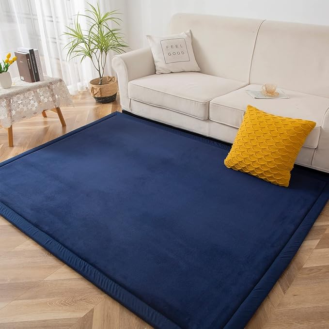 MAXYOYO Baby Play Mat, 1.2" Thick Memory Foam Soft Padded Carpet with Non-Slip Backing, 3x5 ft Japanese Tatami Rug Living Room for Kids, Toddler, Children, Nusery(Navy)