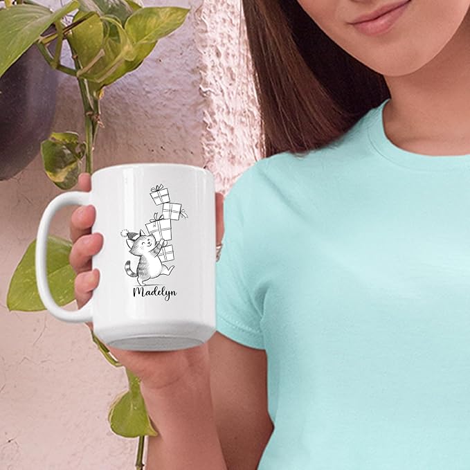 Customized Name Cat Lover Ceramic Mug Gift For Cat Mom/Dad/Family/Friends, Personalized Cats Coffee Mug 11 15Oz, Cute Cats White Accent Cup Gift For Birthday Christmas Thanksgiving, Animal Teacup