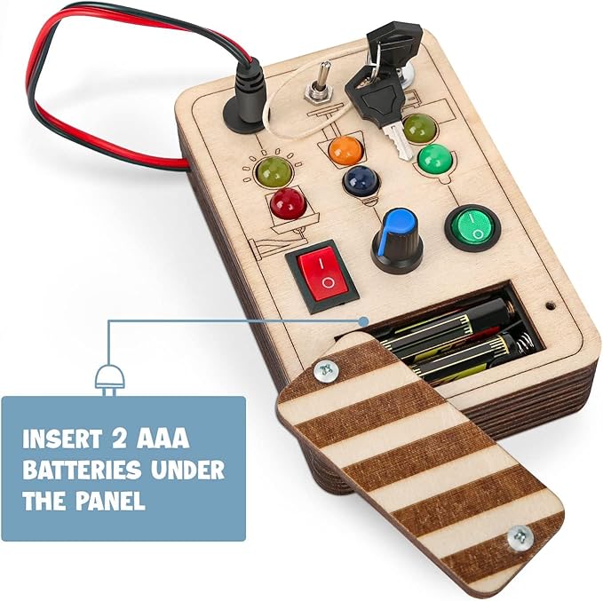 Joyreal Wooden Montessori Busy Board, Toddler Sensory Toys, LED Light Switch, Travel Toys for 2+ Year Old Boy