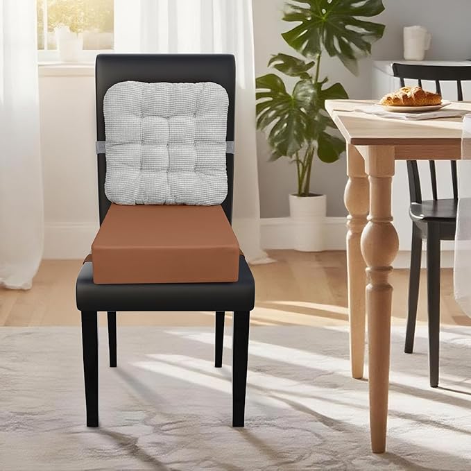 Booster Seat for Kitchen Chair with Comfy Backrest and Adjustable Safety Buckles,Non-Slip Kid Toddler Booster Seat for Dining Table,Portable PU Travel Baby Booster Increasing Cushion Chair