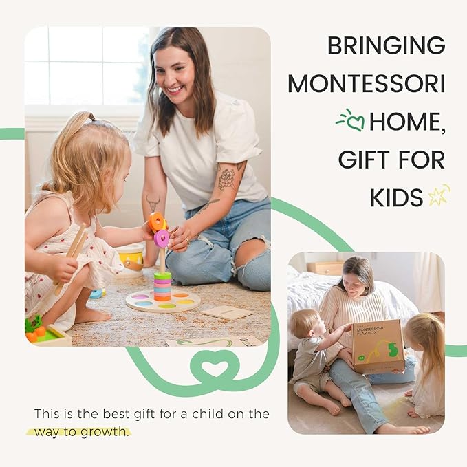 Tiny Land Montessori Toy Set for Baby 13-15 Months Explorer Play Kit - 7-in-1 Baby Drum, Carrot Harvesting and Coin Boxes, Stacking and Color Matching Plate, Size Matching Puzzle, Color Board Book