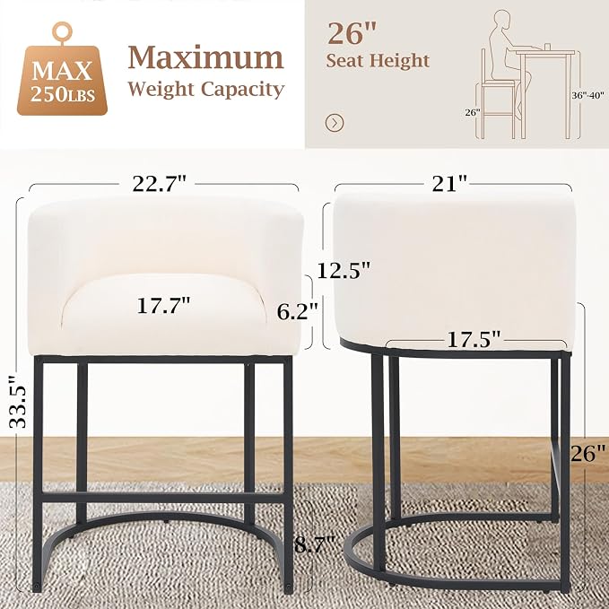ClinQ 26" H Counter Height Bar Stools Set of 2, Modern Barrel Counter Stools - Image 2