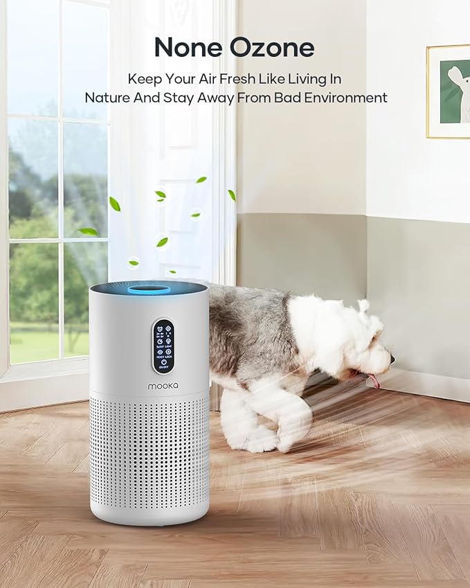 Air Purifiers for Home Large Room up to 1500 ft², MOOKA HEPA Air Purifier for Home Pets Hair in Bedroom with Aromatherapy, Air Filter Cleaner for Dorm, Pets, Office, 20dB, Night Light, B-D03, White