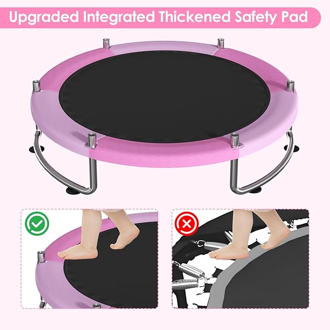 Trampoline for Kids, Upgrade Full Anti-Rust 440lbsToddler Trampoline with Net, Upgraded Ring Legs with Adjustable Gymnastics Bar&Toys, Gifts for Ages 1-8 Boys&Girls