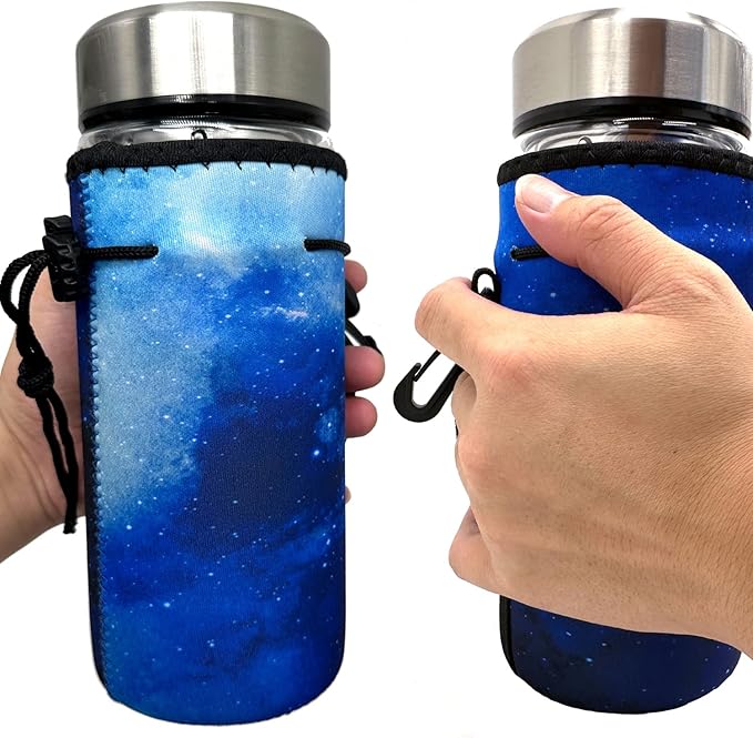 Water Bottle Bag Carrier, Neoprene Sleeve Portable Insulator Cover With Drawstring for 18-20 Oz Bottles (Blue)