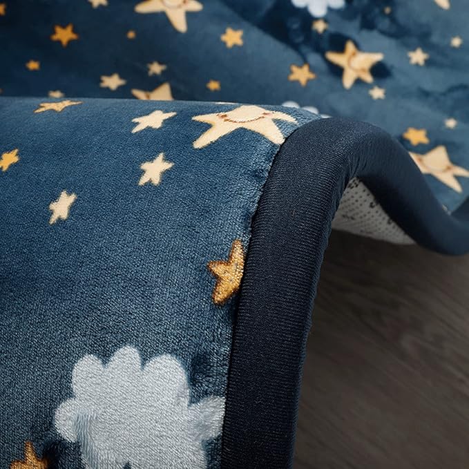 Loartee Coral Velvet Area Rug - 1" Thick Memory Foam Baby Play Mat, Washable Toddler Carpet, Home Decor for Living Room, Nursery, Kids Bedroom, Starry Blue, 6'7"x6'7"
