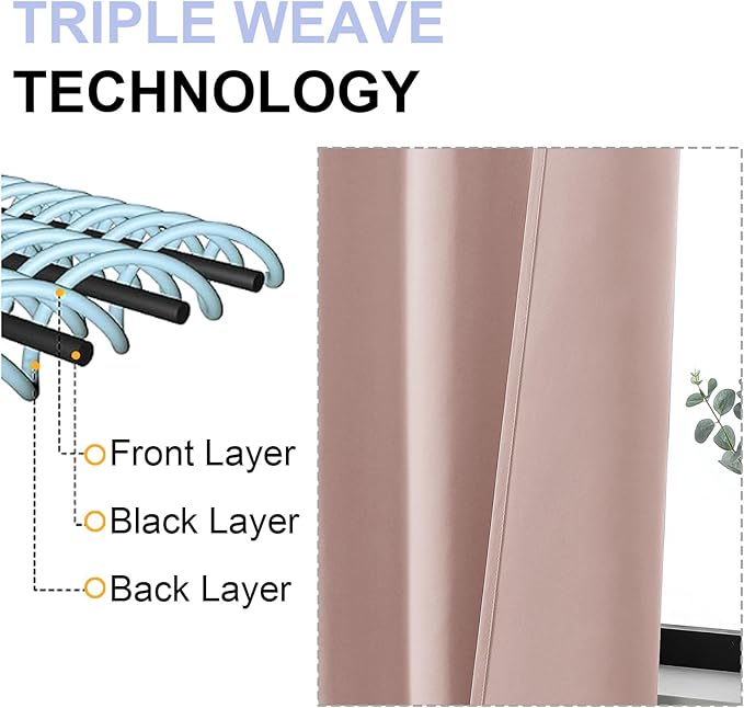 Simplebrand Ava Blush Blackout Curtains for Bedroom 90 Inches Long 2 Panels Set, Solid Privacy Energy Saving Living Room Window Treatment Curtains Blackout Drapes, W50 x L90 Inch, Blush