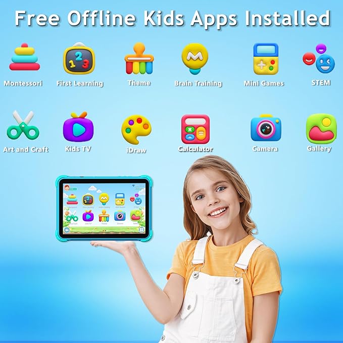 YINOCHE Kids Tablet 10 inch Tablet for Kids 5G WiFi Toddler Tablets with Case Parental Control Dual Camera 32GB Kids Tablets Educational App Preloaded Support YouTube Neflix (Blue)