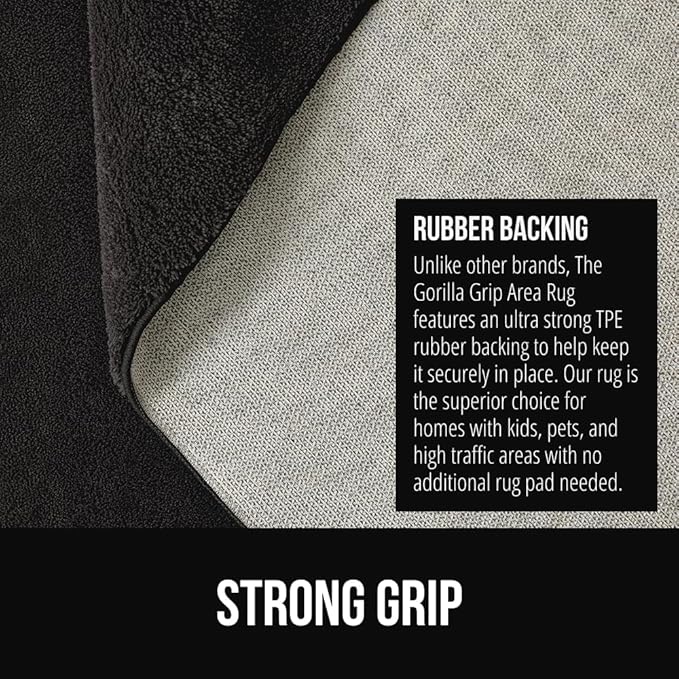 GORILLA GRIP Ultra Soft Washable Area Rug, Stain and Slip Resistant Plush Thick Carpet for Bedroom Living Room, No Shed Floor Rugs, Pet Friendly, Dorm Essentials, Kids Nursery Home Decor, 2x3, Black