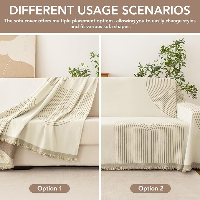 Boho Sofa Covers for 2 Cushion Couch, Chenille Sofa Slipcover for Pets Washable - Image 5