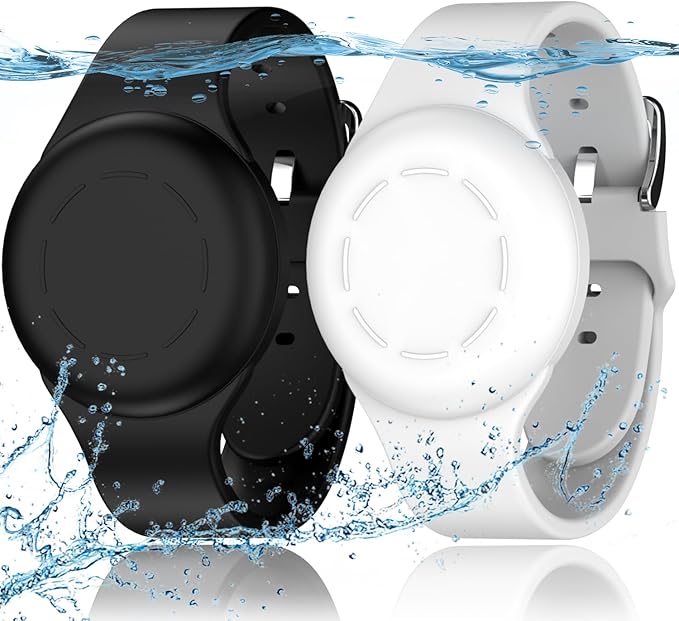 R-fun Waterproof for Air Tag Bracelets [2 Pack] Compatible with Apple Air Tag Finders with Soft Silicone,Anti Lost GPS Item Finders Case Cover,Black/White