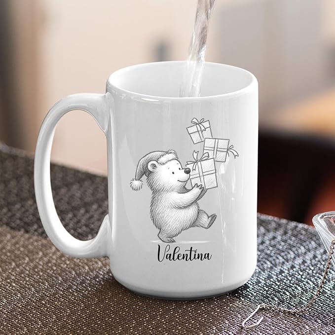 Cute Bear Animal Coffee Cup, Personalized Bear Lover Accent Mug Gift For Men Women Birthday Christmas, Customized Name Animal Coffee Mug Gift For Daughter Son Kids Child, Bears White Teacup 11 15 Oz