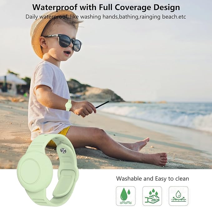Waterproof Airtag Bracelet for Kids,Hidden Airtag Wristband Kids,Anti-Lost Silicone Apple Airtag Holder Case for Toddler,Airtag Case Cover Accessories Watch Band GPS Tracker for Child-Green