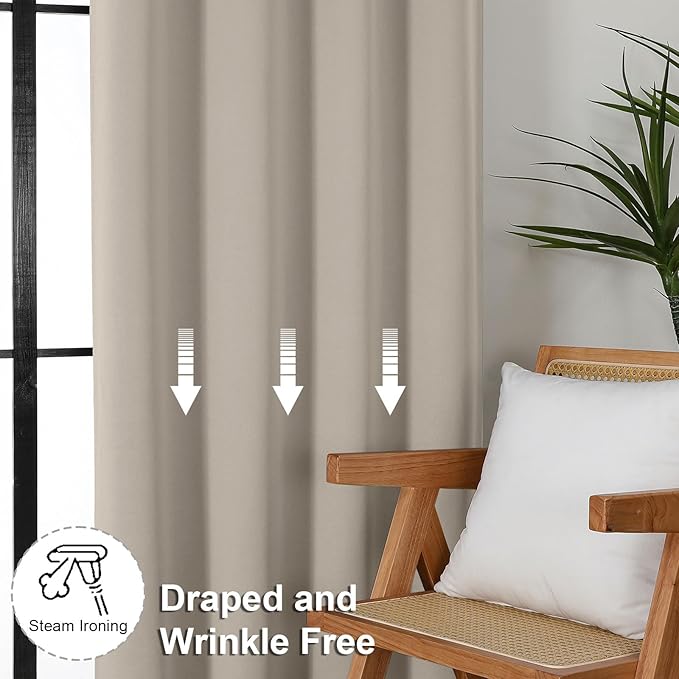 Simplebrand Ava Blackout Curtains for Patio 108 Inches Long 2 Panels Set, Solid Thermal Insulated Room Darkening Rod Pocket Window Treatment Curtains Blackout Drapes, W50 x L108 Inch, Stone
