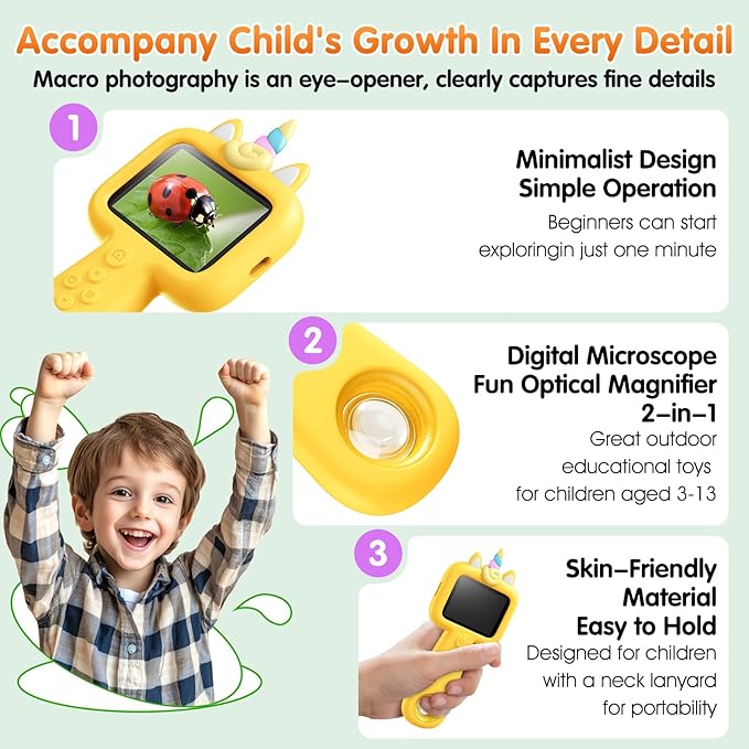 Kids Microscope Handheld Portable Mini 2.4" - 600X FHD Digital Microscope for Kids - Educational Science Toys, Boys & Girls Christmas Birthday Gifts, Outdoor Toys for Kid's Ages 4-8 8-13