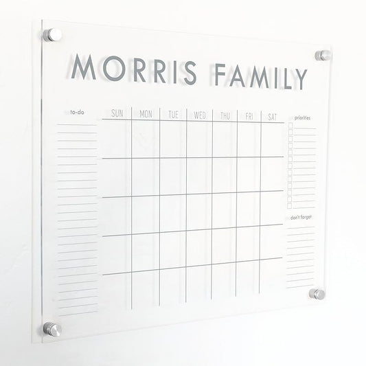 Personalized Clear Acrylic Calendar for Wall, Calendar Whiteboard for Wall, Dry Erase Wall Calendar, Wall Calendar Organizer System for Home (Block, Grey, 23"W x18.5"H)