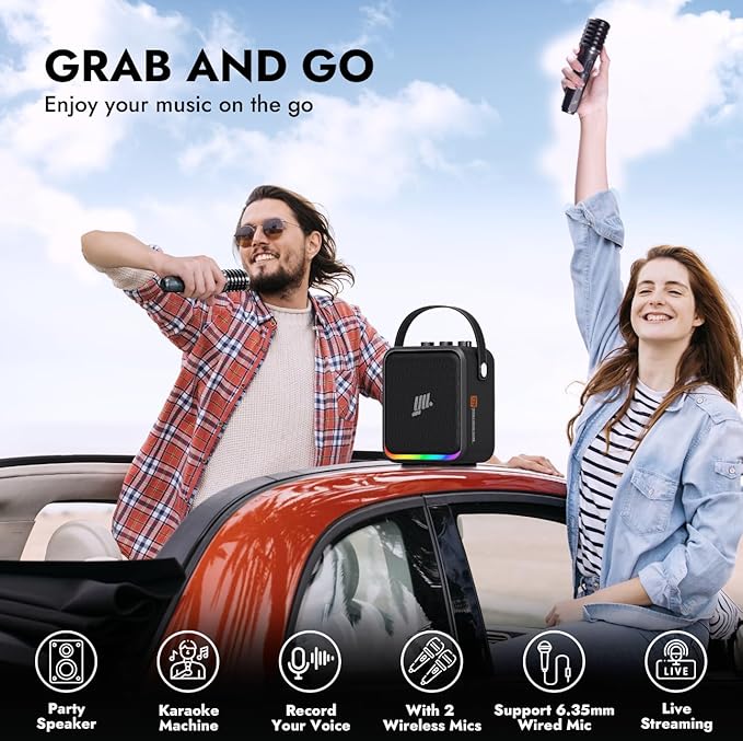 YLL Portable Bluetooth Karaoke Machine: 60W Powerful Speaker with 2 Wireless Microphones, Lightweight with Shoulder Strap, Perfect for Adults & Kids, Home & Outdoor Party
