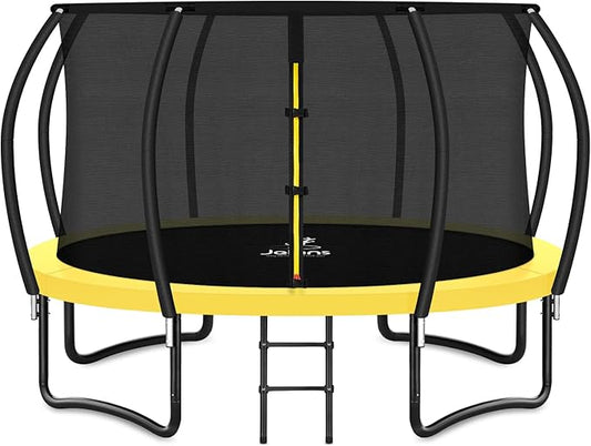 Trampoline 8FT 10FT 12FT 14FT 16FT, Recreational Trampolines with Enclosure Net and Ladder, Outdoor Anti-Rust Trampolines for Kids and Adults, ASTM Approved
