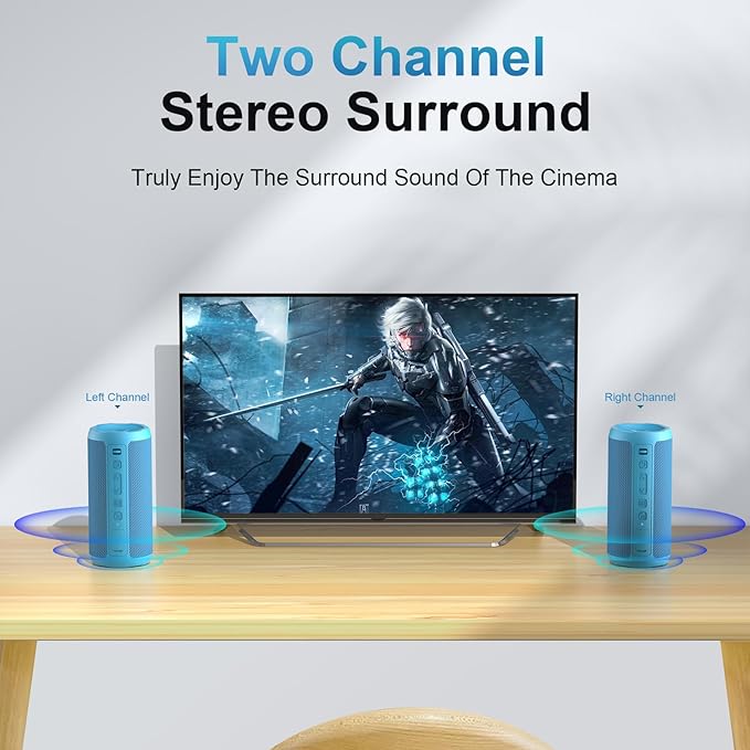 Ortizan Wireless Portable Bluetooth Speaker, IPX7 Waterproof, Dustproof and Rustproof, Powerful 24W Sound, Enhanced Bass, 30-Hour Battery, 360° Party Light, and Stereo Pairing (BT 5.3), Gifts - Blue