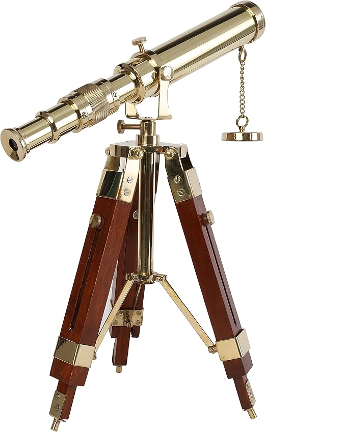 Vintage Brass Telescope on Tripod Stand use Lens Antique Desktop Brass Telescope Royal Antique Finish Spyglass Nautical Beautiful On Wooden Tripod Stand