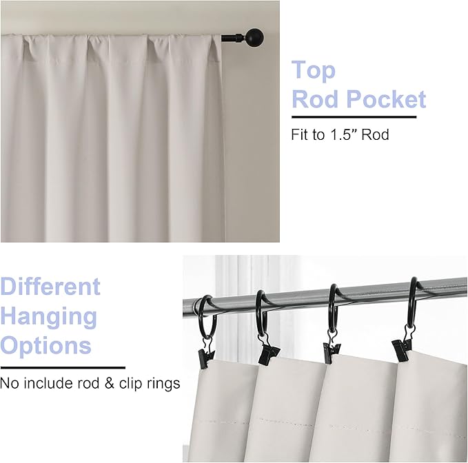 Simplebrand Ava Natural Blackout Curtains for Patio 108 Inches Long 2 Panels Set, Solid Thermal Insulated Room Darkening Rod Pocket Window Treatment Curtains Blackout Drapes, W50 x L108 Inch, Natural