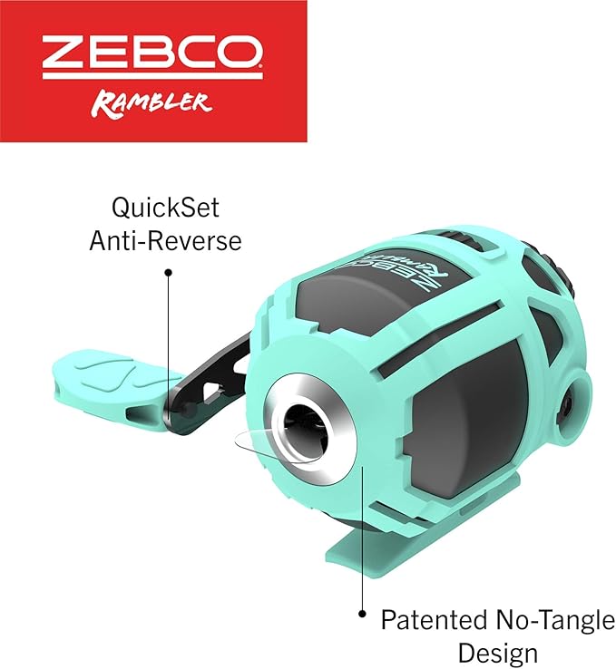 Zebco Rambler Fishing Reel and Rod Combo, Durable Fiberglass Rod with Built-in Carabiner, Patented No-Tangle Reel, Pre-Spooled with 8-Pound Zebco Fishing Line