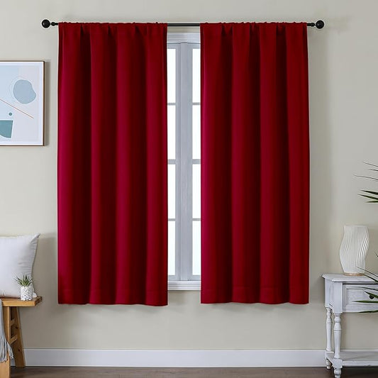Simplebrand Ava Red Blackout Curtains for Bedroom 63 Inch Length 2 Panels Set, Nursery Thermal Insulated Energy Saving Rod Pocket Window Treatment Curtains Blackout Drapes, W40 x L63 Inch, Red