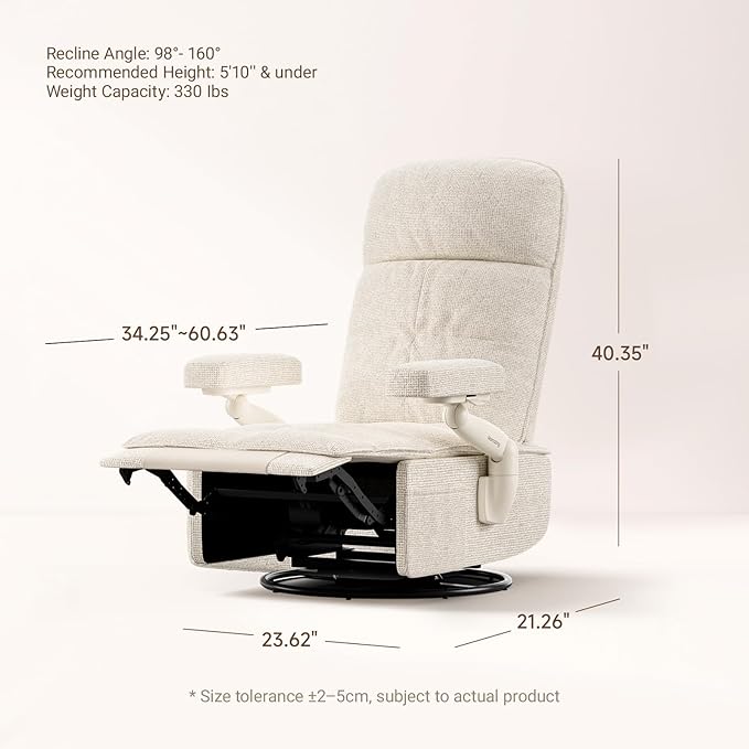 Nursery Swivel Glider Recliner Chair with Adjustable Armrests & Headrest, Rocking Chair Nursery with Removable Cover for Breastfeeding, FSC & Oeko-TEX Certified, Beige